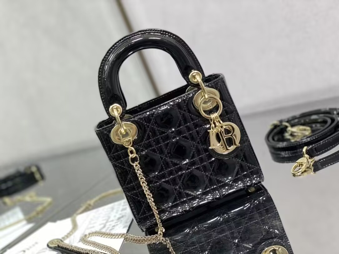Mini Lady D10r Bag Patent Cannage Calfskin 17 x 15 x 7 cm