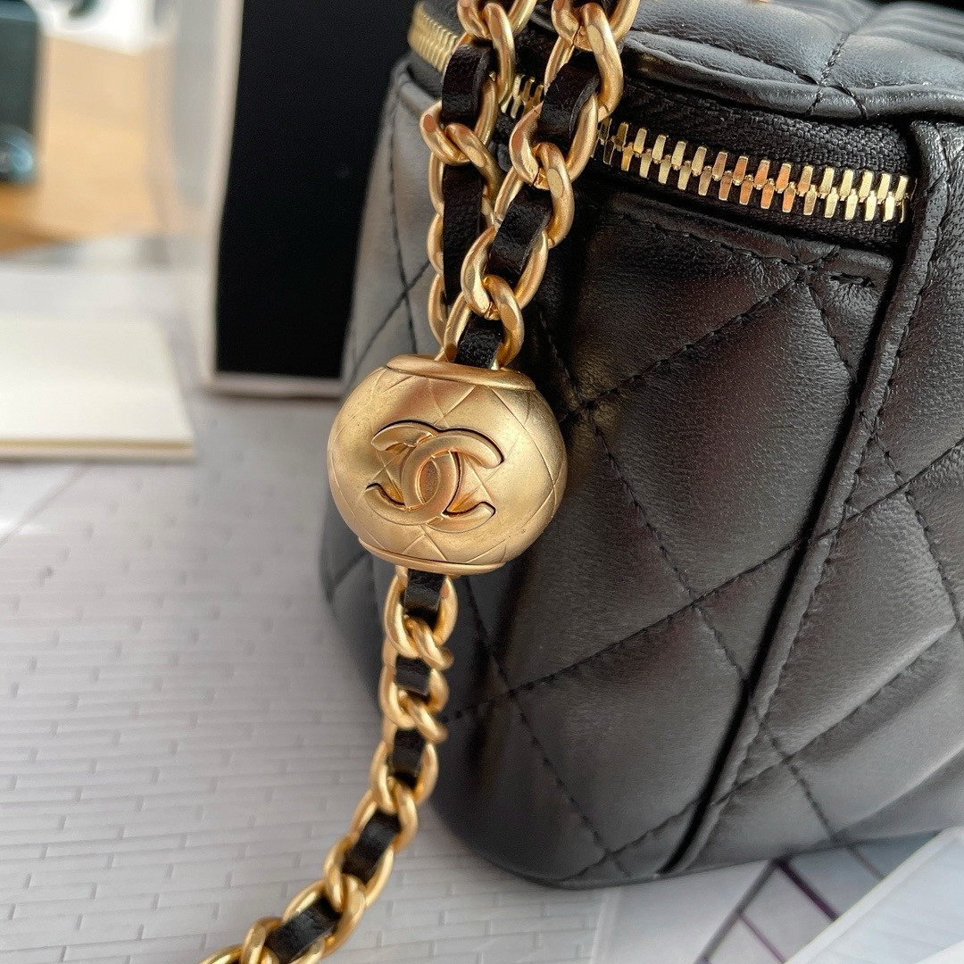 Ch**el Walnut Gold Ball Chain with Makeup Mirror Lamb Leather Square Box Shoulder Bag Women