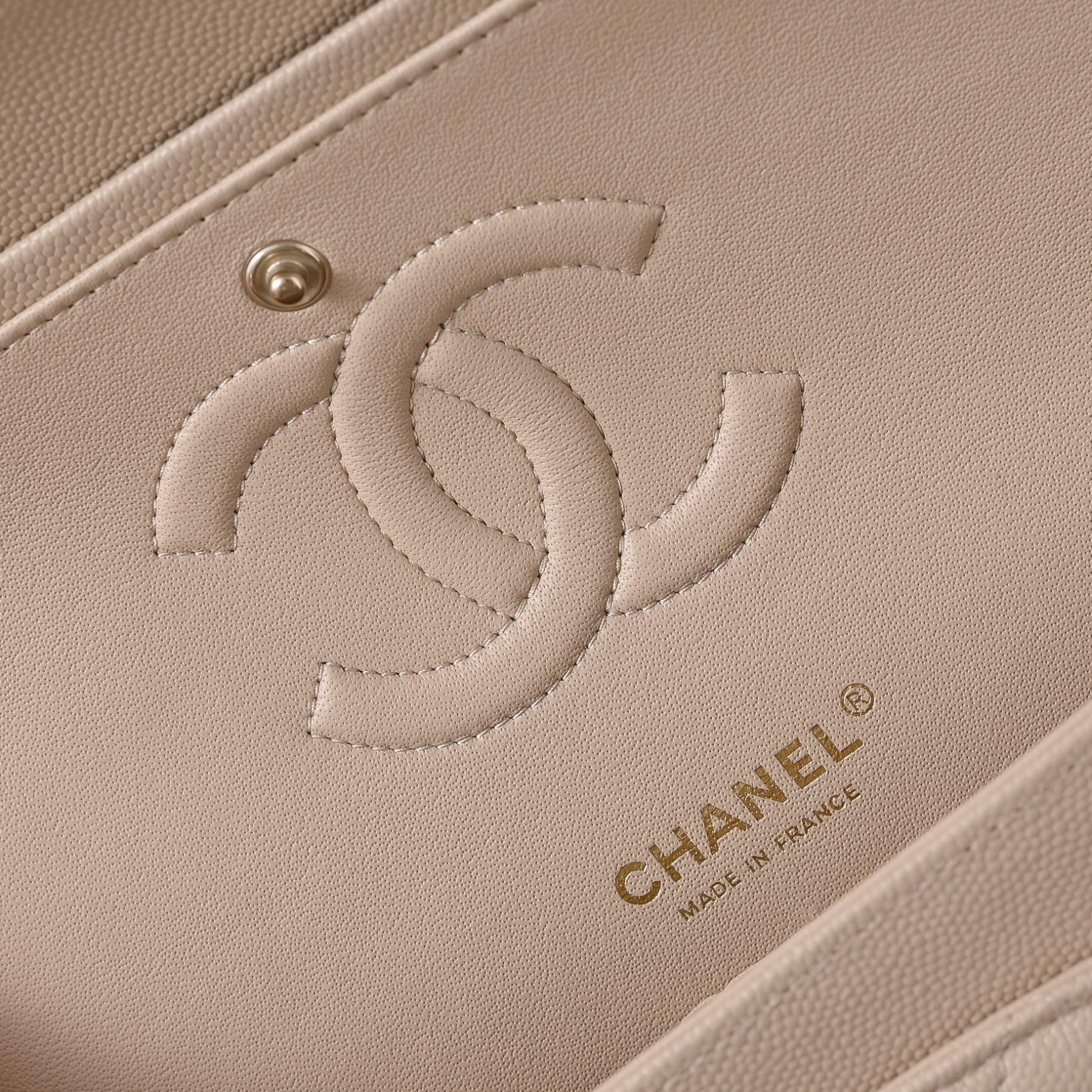 Ch**el Classic Flap Milk Tea Caviar Leather Light Gold Hardware A01112 15.5x25.5x6.5cm