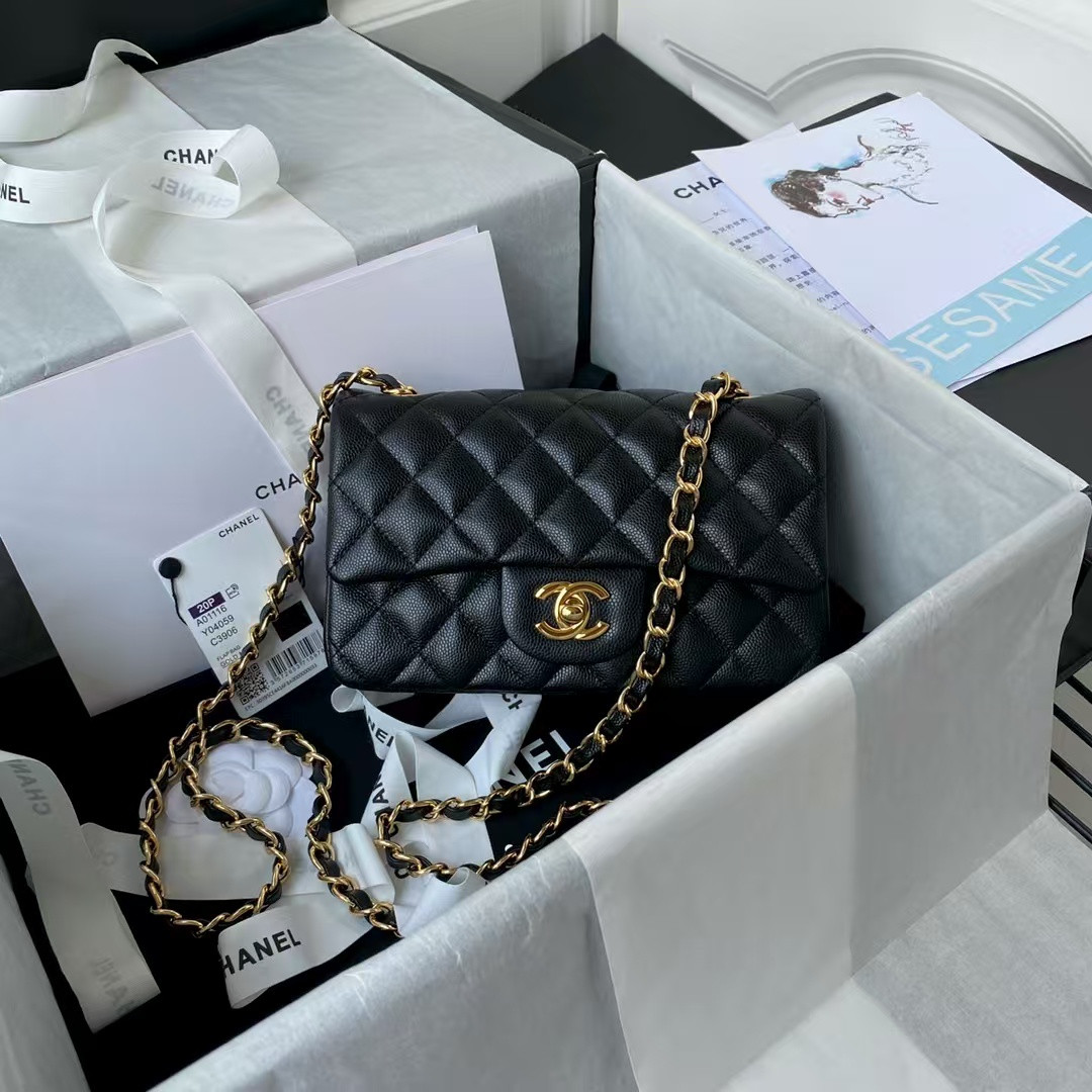 Ch**el MINI FLAP BAG BLACK 12x20x6cm