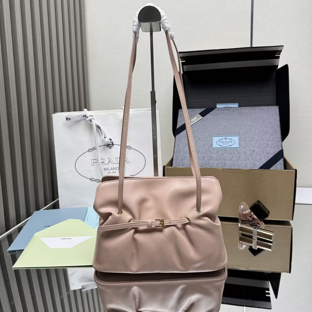 Pra*a Slouchy Lambskin Leather Shoulder Bag 25x18.5x11.5cm