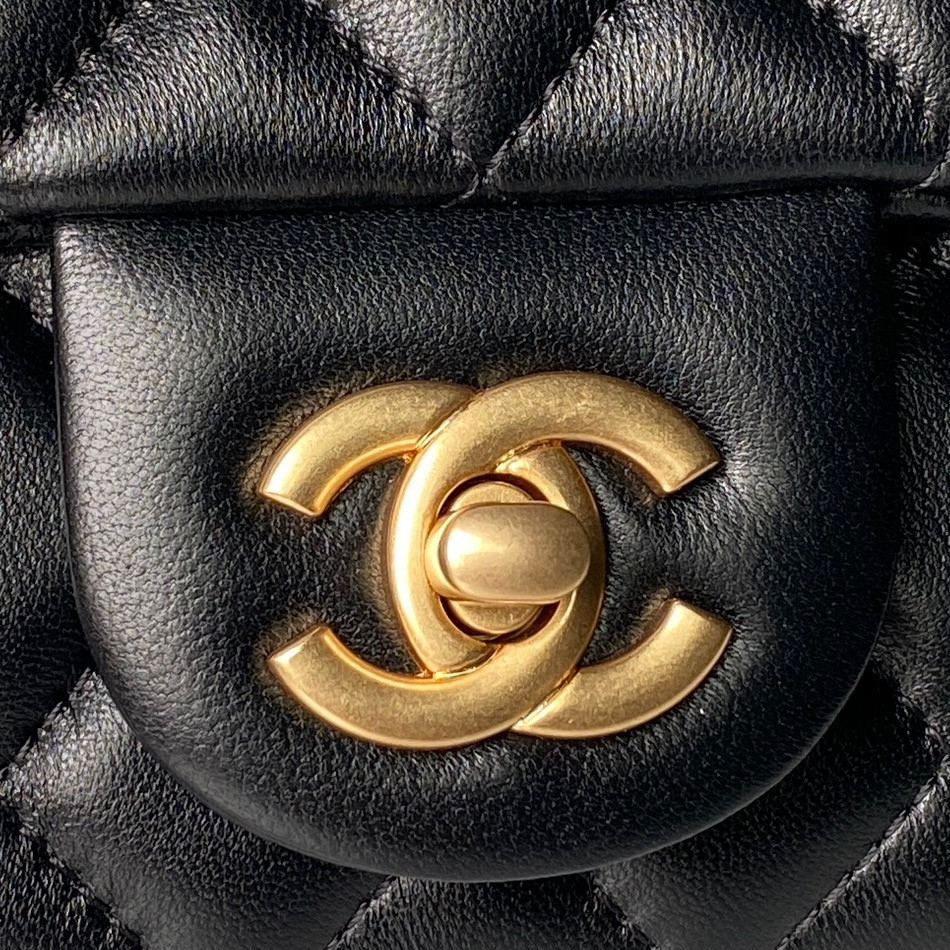 Ch**el MINI FLAP BAG SHINY CALFSKIN & Gold-Tone METAL BLACK 5.3 × 6.6 × 3.1 in