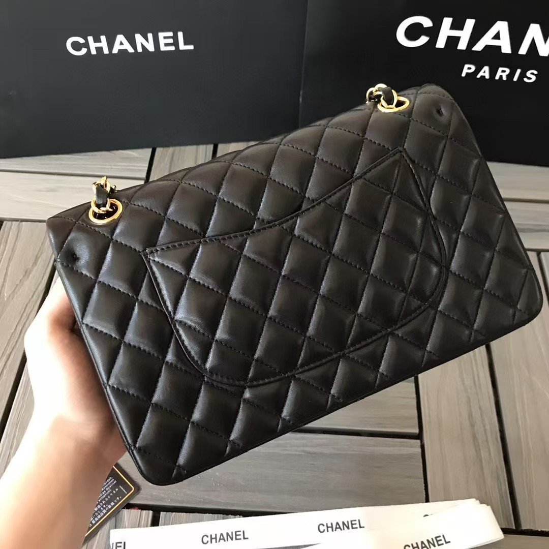 Ch**el SMALL CLASSIC HANDBAG Gold  Metal Black 14.5×23×6cm