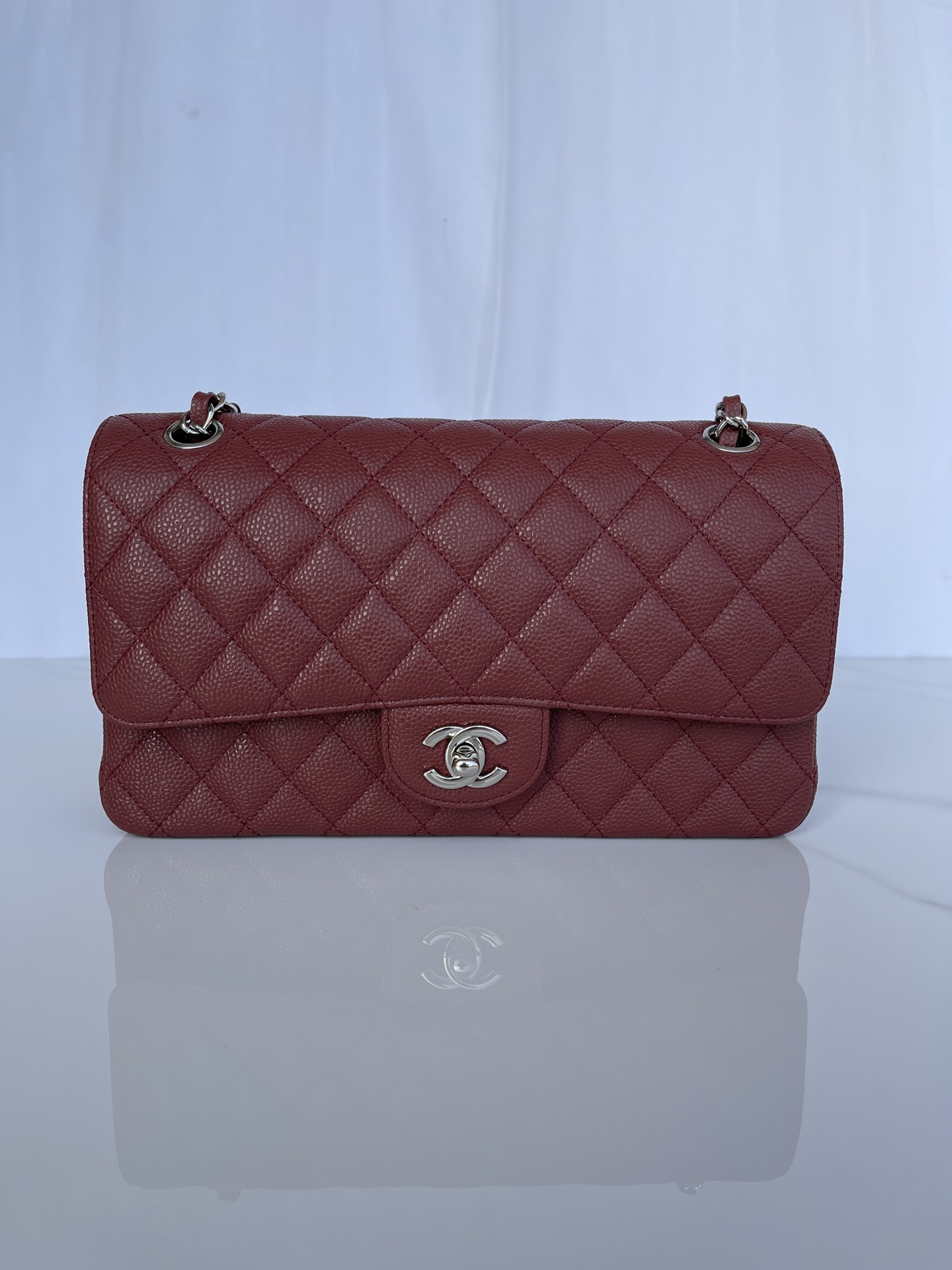 Ch**el CLASSIC HANDBAG Silver-Tone Metal 6 × 9.9 × 2.5 in