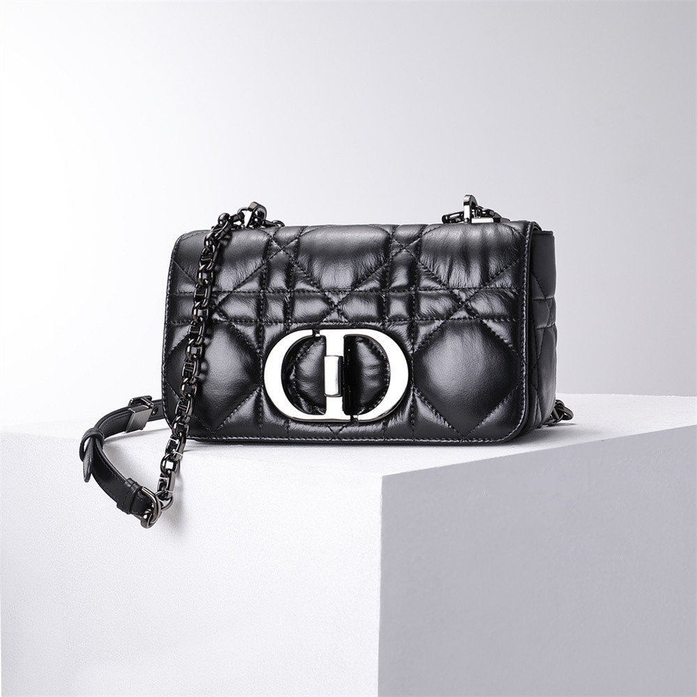 D10r CARO BAG Black S*pple Cannage Calfskin With Silver Hardware 20x12x7cm