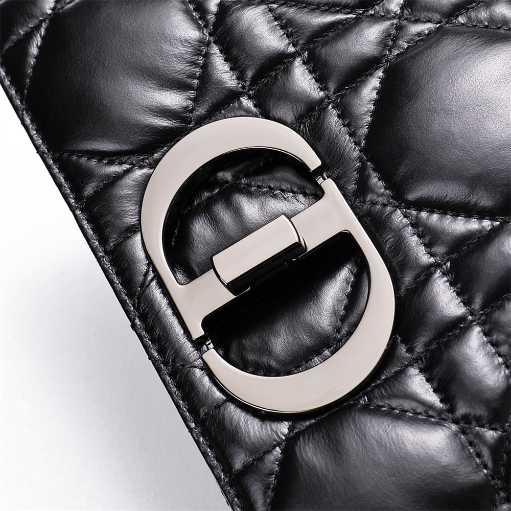 D10r CARO BAG Black S*pple Cannage Calfskin With Silver Hardware 20x12x7cm