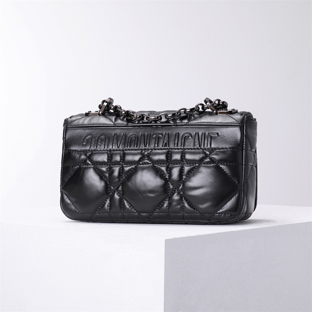 D10r CARO BAG Black S*pple Cannage Calfskin With Silver Hardware 20x12x7cm