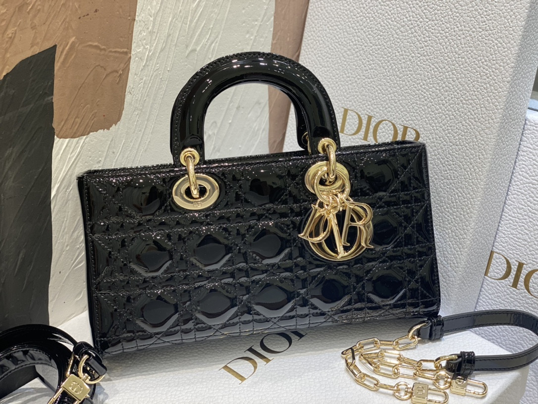 D10r SMALL LADY D-JOY BAG Black Patent 26x6x14cm