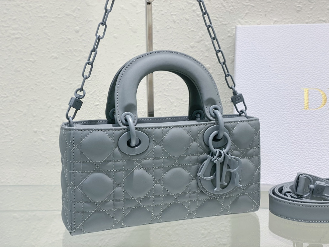 D10r SMALL LADY D-JOY BAG Ultramatte Grey Cannage Calfskin