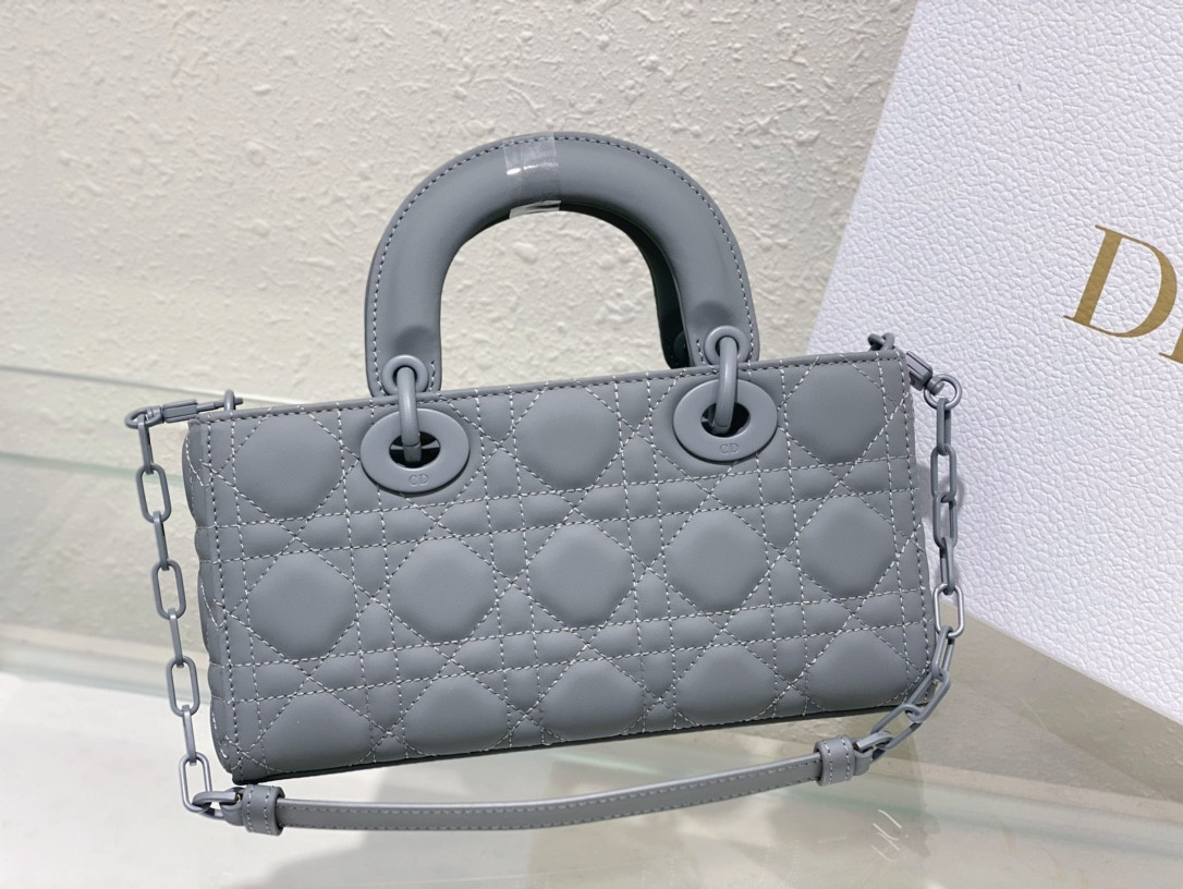 D10r SMALL LADY D-JOY BAG Ultramatte Grey Cannage Calfskin