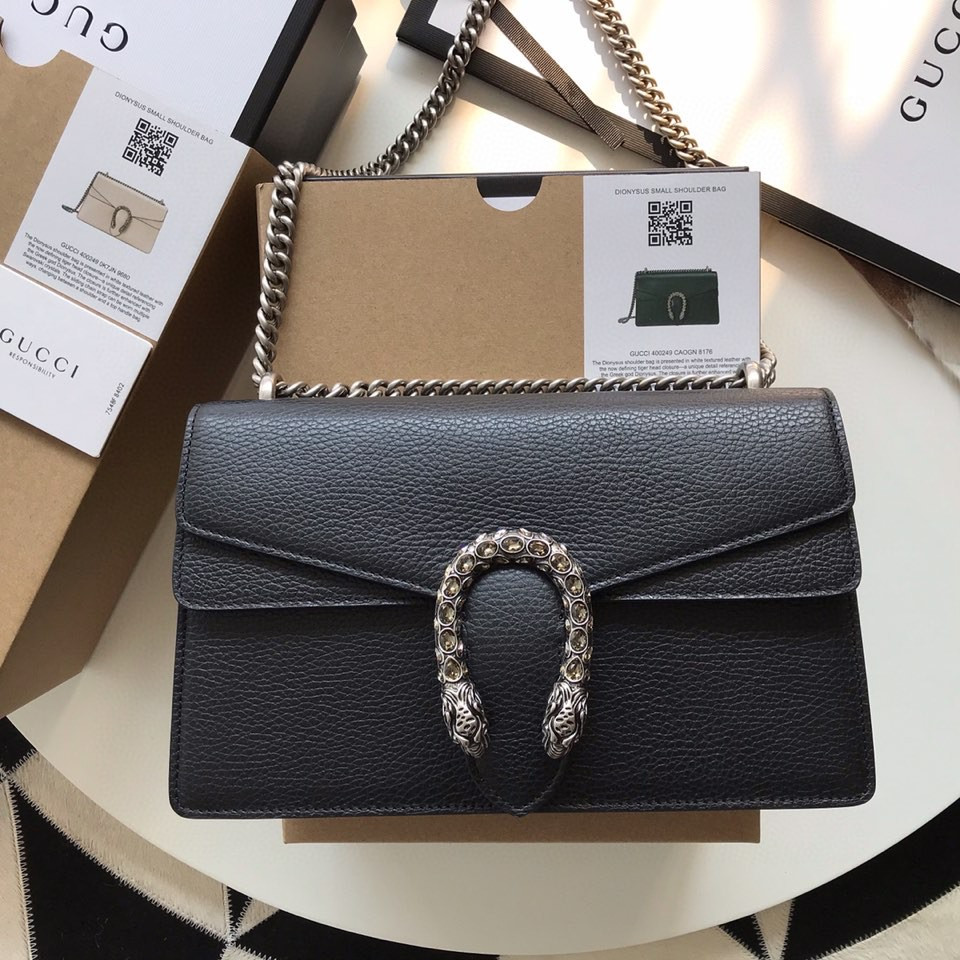 Gvc*1 DIONYSUS LEATHER SMALL RECTANGULAR BAG BLACK 28x17x9cm