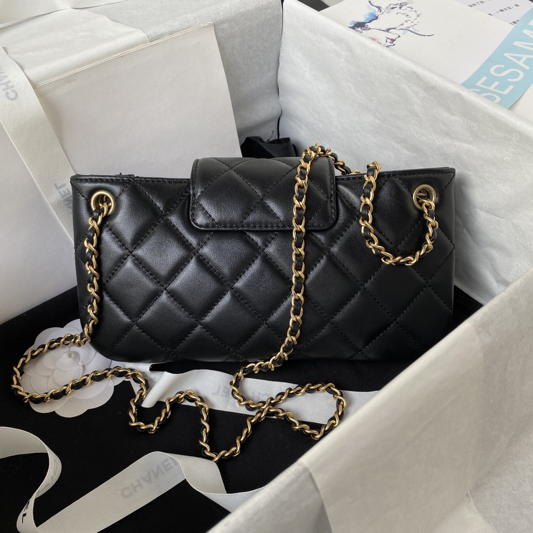 Ch**el BAGUETTE BAG BLACK 4.5 × 9.4 × 1.8 in