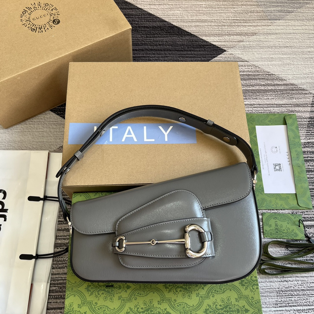 Gvc*1 HORSEBIT 1955 SMALL SHOULDER BAG GRAY 10.4"W x 6.7-4.1"H x 3.1-1.6"D