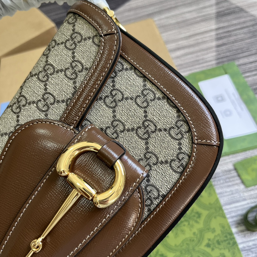 Gvc*1 HORSEBIT 1955 SMALL SHOULDER BAG Beige Brown 10.4"W x 6.7-4.1"H x 3.1-1.6"D