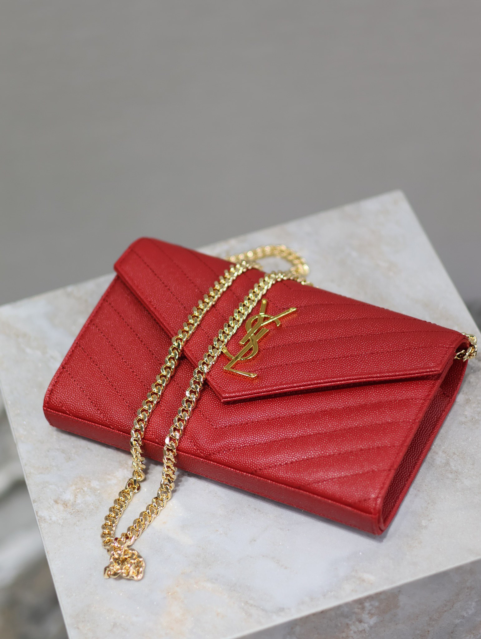 Y51 Cassandra Monogram Classic Chain Wallet in Grained Poudre Leather 22.5 x 14 x 4cm