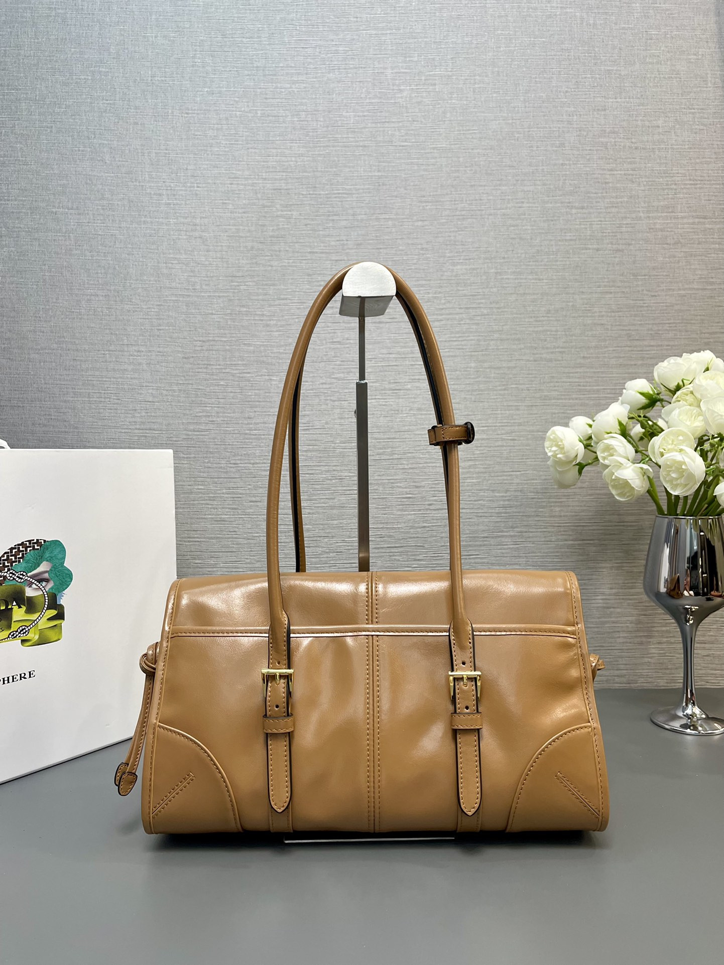 Pra*a Leather Shoulder Bag 31x15x12cm