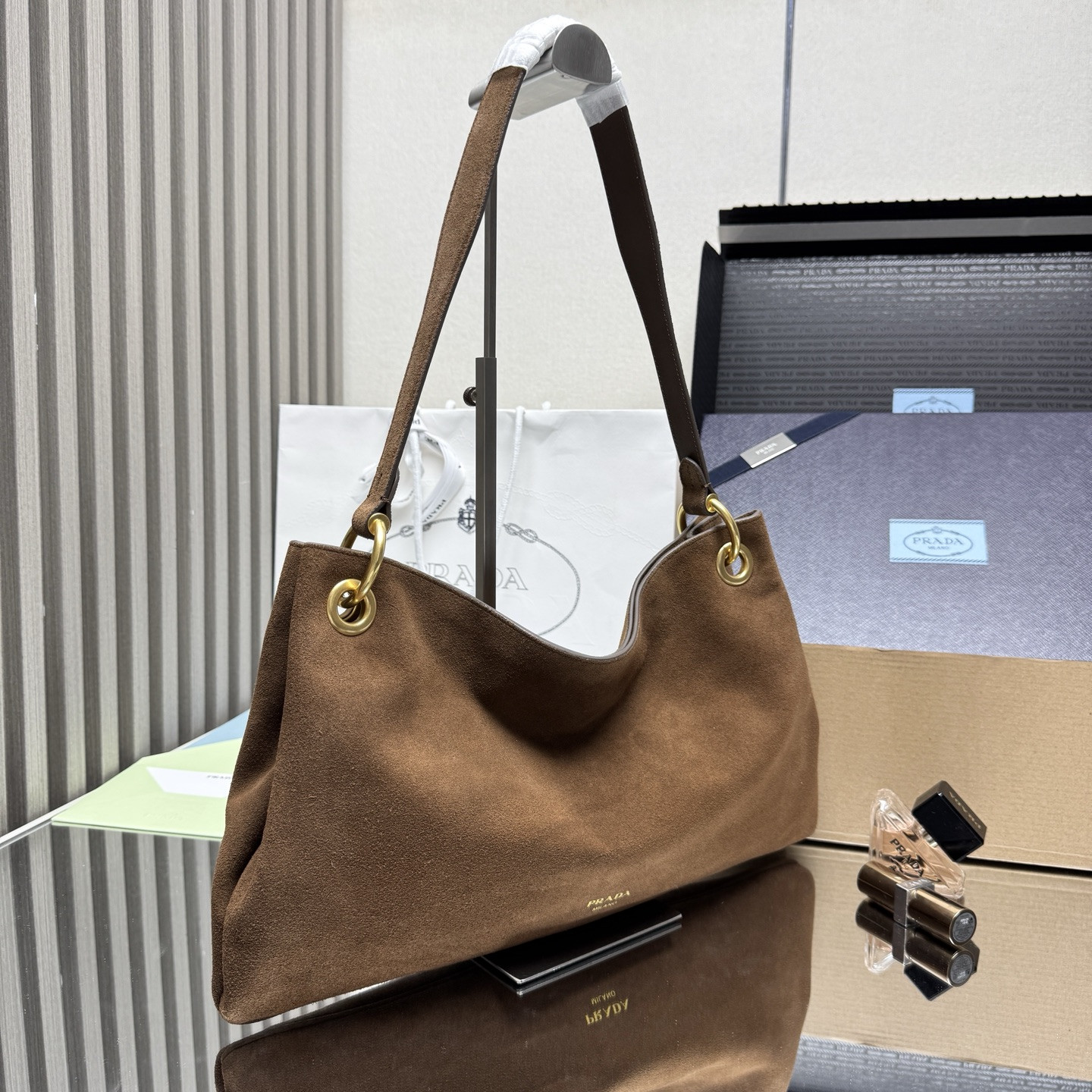 Pra*a Etude Large Suede Shoulder Bag 24.5x40.5cm