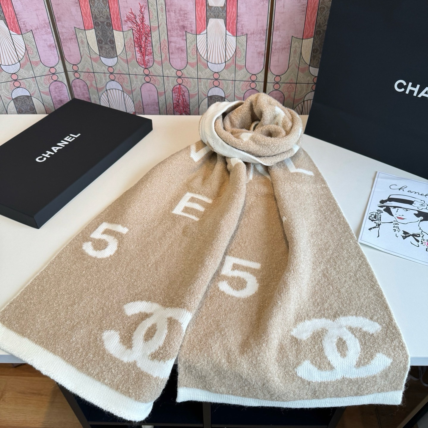 Ch**el scarf 180x30cm 10% Cashmere 90% Wool